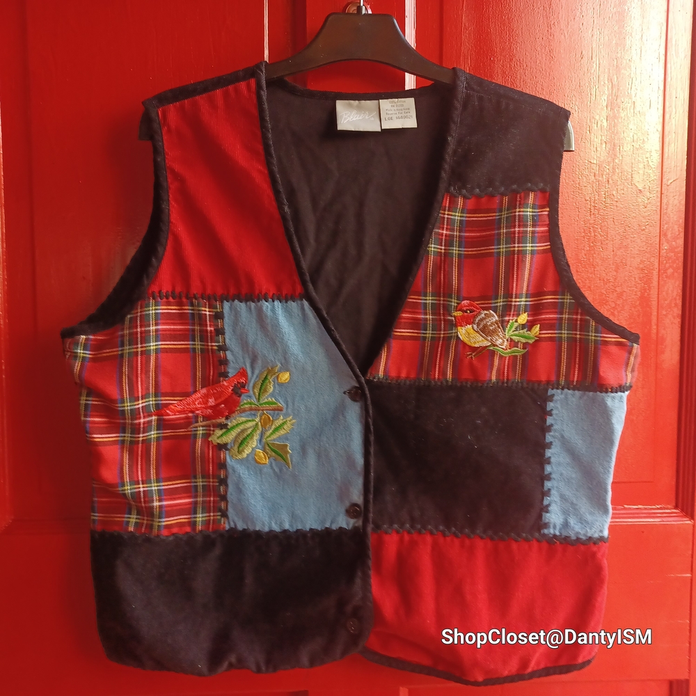 Vtg 1980s Tartan Corduroy Vest  With Patchwork Design - Picture 6 of 15